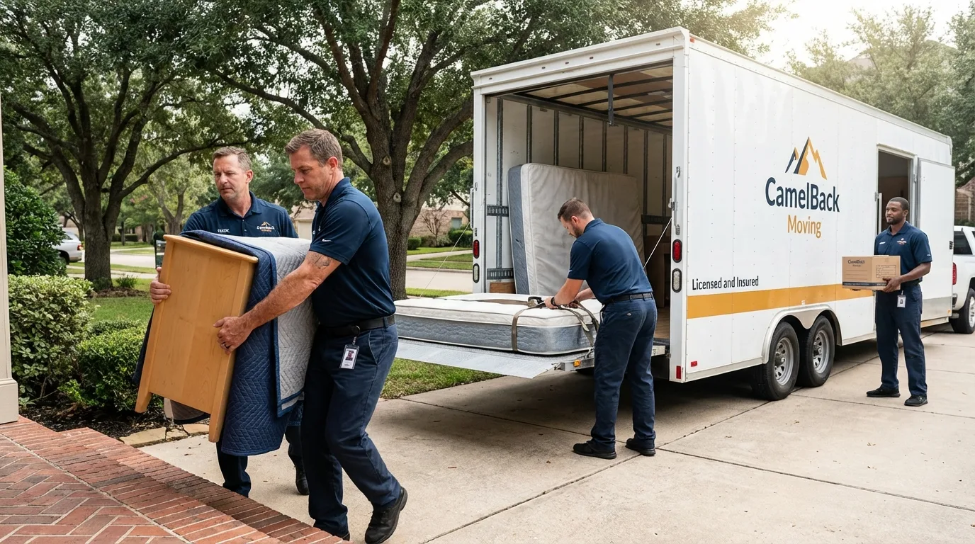 Crew loading residential truck for cross-state move from Bristol, VT
