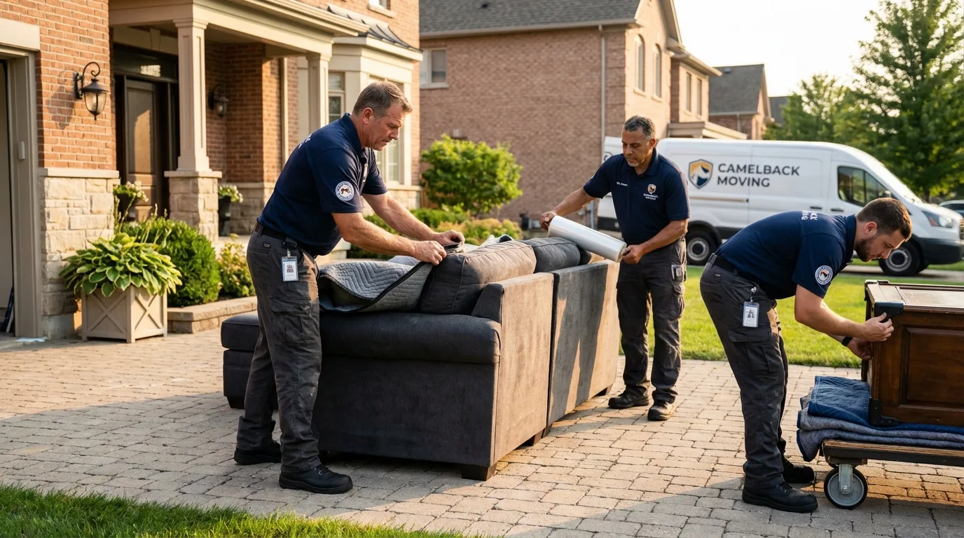 Large estate moving crew wrapping furniture in Bristol, VT